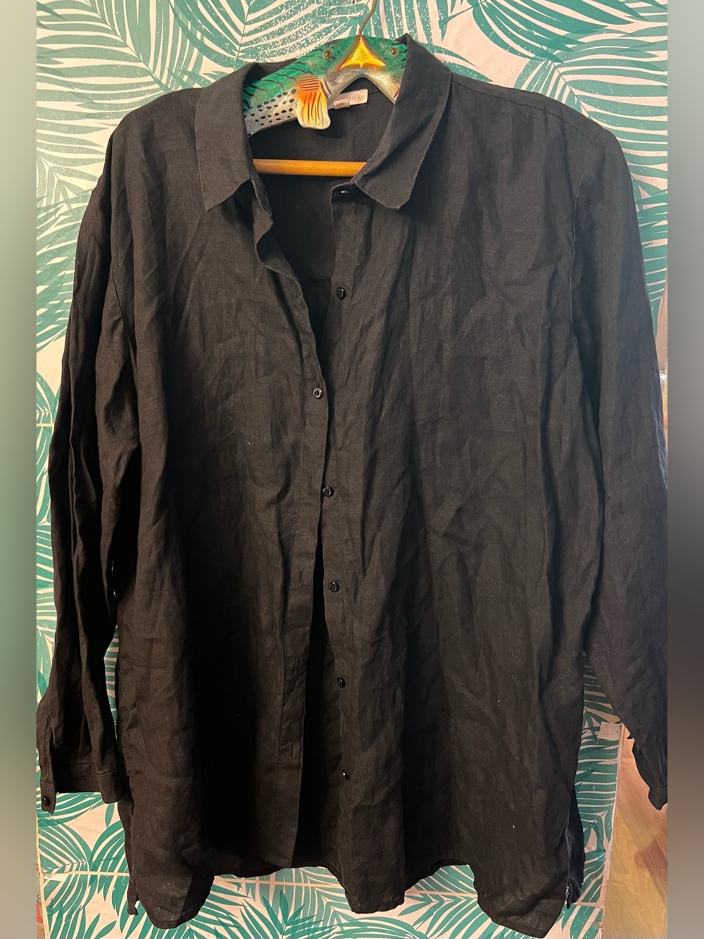 Eileen Fisher Classic Organic linen Black Button Down Shirt
